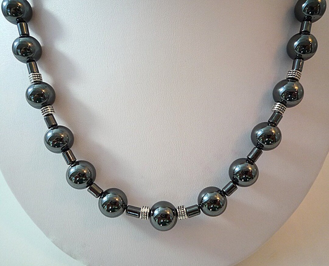 Hematite Necklace Silver Gemstone Bead Necklace Short Hematite Strand