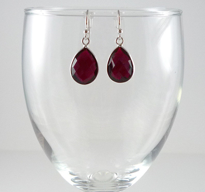 Garnet Drop Earrings Sterling Silver Garnet Gemstone Earrings Drop Earrings Garnet Sterling Drops image 5