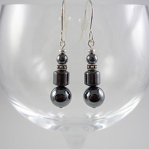 Hematite Earrings Silver Gemstone Bead Earrings Hematite Drop Earrings Gray Hematite Dangle Earrings Hematite Gemstone Drops