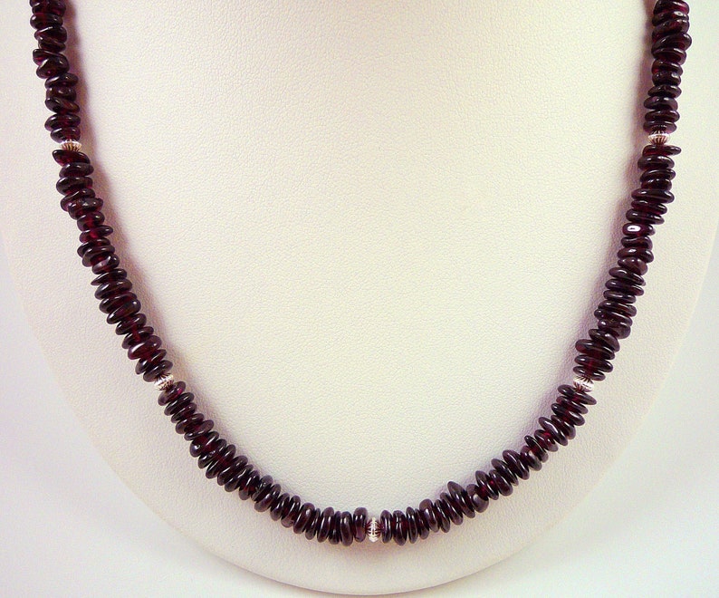 Garnet Necklace Sterling Silver Burgundy Garnet Gemstone Necklace Short Garnet Bead Strand image 2