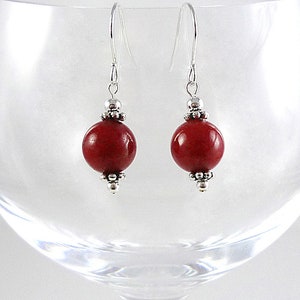 Red Bead Drop Earrings Cherry Red Silver Earrings Red Mountain Jade Earrings Red Drop Earrings Bright Red Drops Red Dangle Earrings image 1