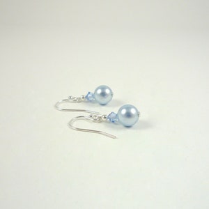 Light Blue Pearl Drop Earrings Sterling Silver Pearl Swarovski Crystal Earrings Blue Pearl Sterling Sterling Dangle Earrings image 3