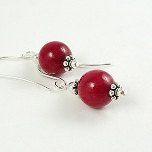 Red Bead Drop Earrings Cherry Red Silver Earrings Red Mountain Jade Earrings Red Drop Earrings Bright Red Drops Red Dangle Earrings image 3
