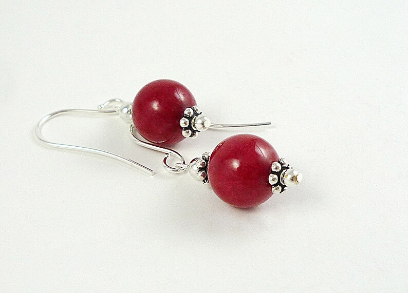 Red Bead Drop Earrings Cherry Red Silver Earrings Red Mountain Jade Earrings Red Drop Earrings Bright Red Drops Red Dangle Earrings image 3