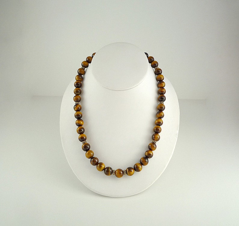 Tiger Eye Necklace Gold Gemstone Bead Necklace Tigers Eye Necklace Golden Brown TigersEye Jewelry Short Tiger Eye Strand image 3