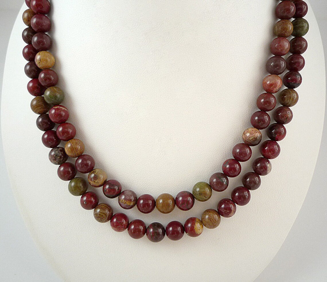 Long Red Poppy Jasper Necklace Gemstone Necklace Brecciated Etsy