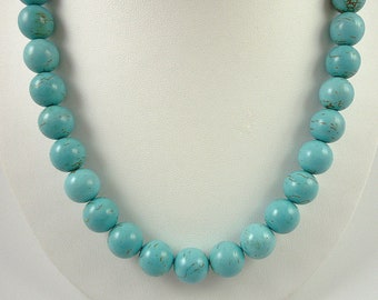 Turquoise Necklace Gemstone Necklace Blue Turquoise Bead Necklace Short Turquoise Strand Large Bead Necklace