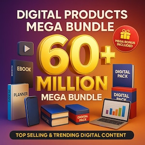 60 M + Digital Produkte PLR MRR Wiederverkaufsrechte Kommerzielle Nutzung Mega Vault Reels Ebooks Planer Bundle