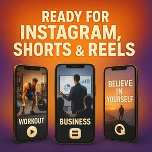 Puede incluir: Imagen que promociona la creaci&oacute;n de contenido para Instagram. Tres smartphones muestran contenido: un entrenamiento, una presentaci&oacute;n de negocios y un mensaje motivacional. El texto en la parte superior dice "READY FOR INSTAGRAM, SHORTS & REELS."