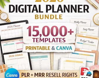 Digital Planner Bundle 2026 | 15000+ Printable Planner Templates | Canva Editable PLR MRR