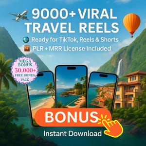9,000+ Faceless Travel Reels Collection | Luxury Life Editable Content Pack | Viral MP4 Videos | PLR & MRR License