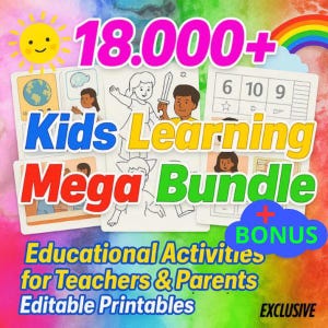 18,000+ Kids Learning Worksheets Bundle | Educational Activities for Teachers & Parents | Editable Printables | PLR MRR | Digital Download