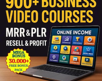 Más de 900 cursos en video / Paquete de productos digitales PLR / Derechos de reventa MRR / Contenido empresarial y de marketing / Descarga instantánea