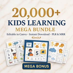 Mega Bundle per l'apprendimento dei bambini / Oltre 20.000 schede didattiche e attività / Materiale stampabile PLR e MRR per insegnanti e venditori