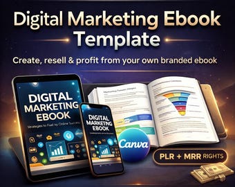 PLR MRR Editable Digital Marketing Ebook Template for Canva | Business Bundle Instant Download