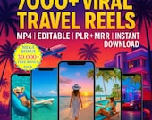 7000+ Travel Faceless Reels PLR MRR Resell Rights Commercial Use Viral Content Bundle