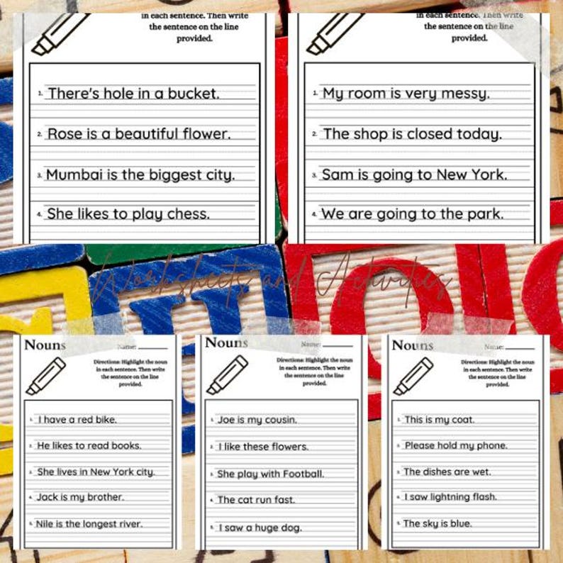 Puede incluir: Hojas de trabajo educativas con frases para completar. Las hojas de trabajo presentan frases como "There's hole in a bucket" y "My room is very messy". Las hojas de trabajo est&aacute;n dise&ntilde;adas para ayudar a los ni&ntilde;os a practicar sus habilidades de escritura.