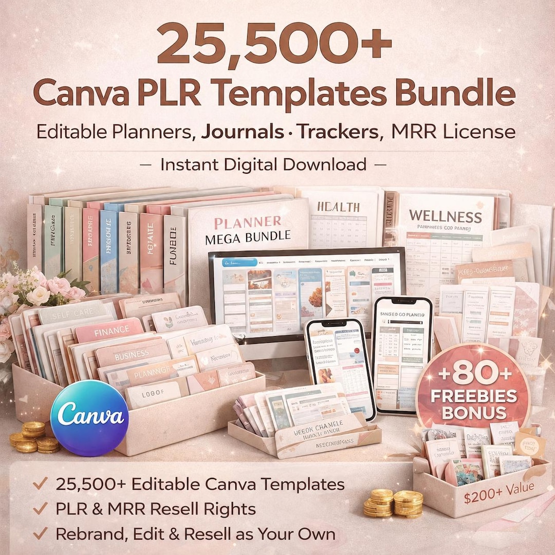 25.500+ Canva PLR Templates Bundle | Editable Planner Journal Tracker ...
