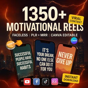 1350+ Motivational Reels Bundle | Viral TikTok Instagram YouTube Shorts | Faceless Videos | Editable Canva Templates | PLR MRR