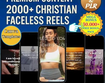 2000+ kristna ansiktslösa mallar, PLR MRR, Bibelcitat, TikTok, Instagram, Canva-mallar, paket