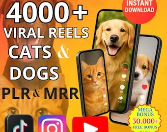 4000+ Viral Dog and Cat Reels Bundle | Faceless Pet Animal Reels | Funny Dog Cat Videos for Social Media | Digital Products PLR MRR