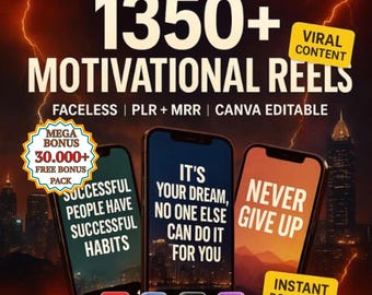 Motivational Reels Bundle | 1350+ Viral Faceless Instagram & TikTok Videos | PLR MRR Resell Rights