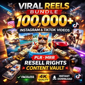10万件のバイラルTikTokインスタグラムリールバンドル顔なし動画コンテンツクリエイターライブラリPLR MRR
