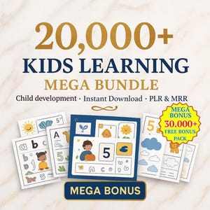 20,000+ Kids Learning Worksheets Bundle: Preschool to Elementary (Instant Download)