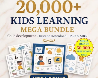 Megapaquete de más de 20 000 hojas de trabajo de aprendizaje para niños: imprimibles PLR MRR para preescolar y primaria