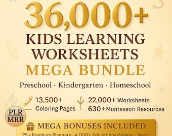 36,000+ Kids Learning Worksheets Plr Mrr Homeschool Mega Bundle