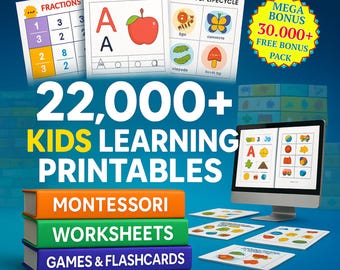 Más de 22 000 imprimibles de aprendizaje para niños (PLR, MRR, derechos de reventa) Paquete de educación en casa Montessori