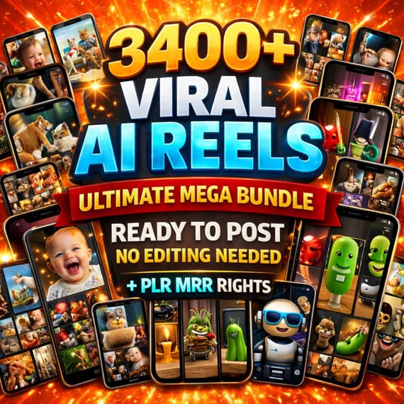 3400+ Viral AI Reels Bundle TikTok Instagram YouTube Shorts Ready To Post Faceless Content PLR MRR Resell Rights