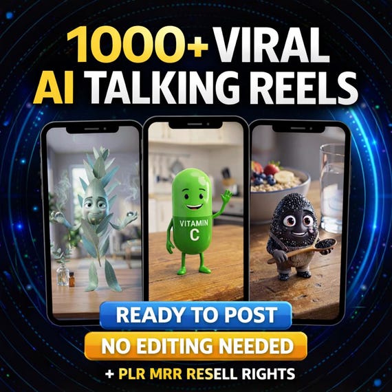 1000+ Viral AI Talking Objects Reels Bundle TikTok Instagram YouTube Shorts Ready To Post Faceless Content PLR MRR Resell Rights