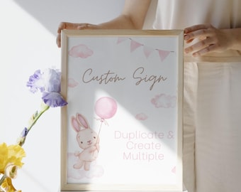 Some Bunny Is One Sign | Bunny First Birthday Welcome Sign | Pink Bunny Party Decor | Editable & Printable | Instant Download