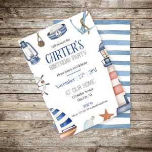 Editable Nautical Birthday Invitation template, Nautical Invitation, Sailor Invitation, Baby Shower invitation