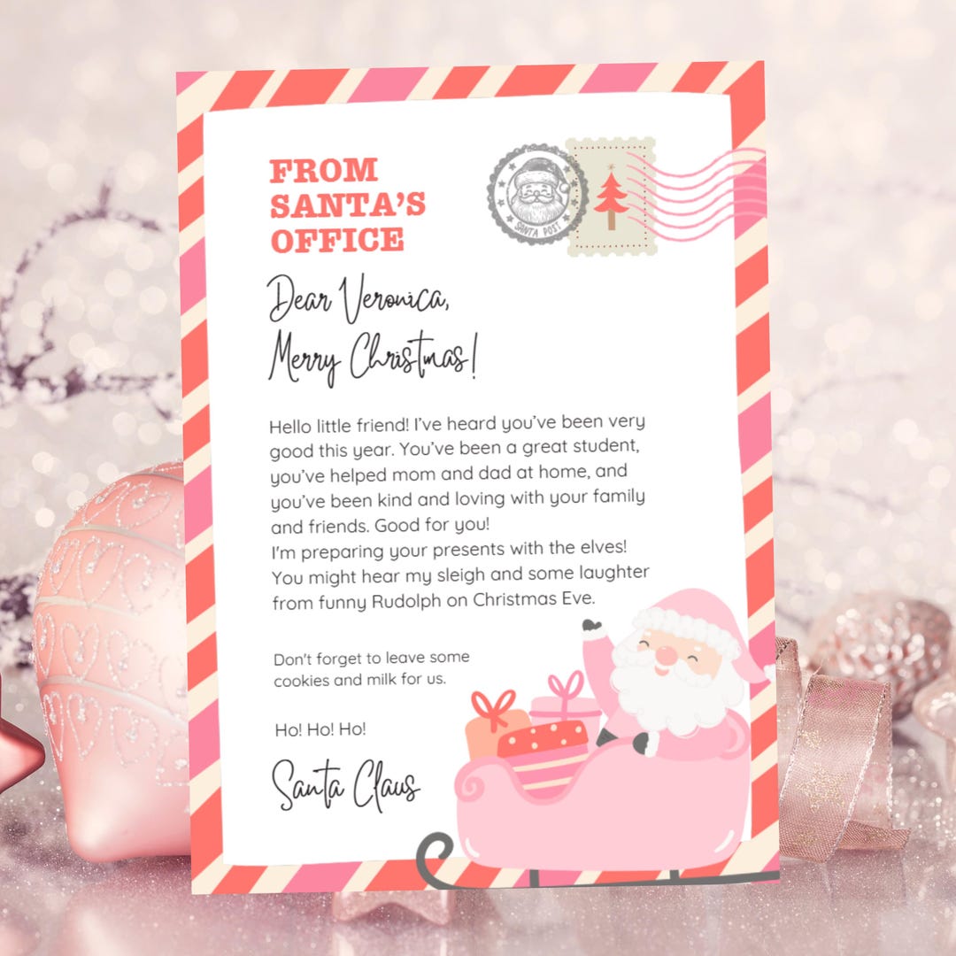 Santa Letter Template, Pink Christmas Letter From Santa, Cute Kids ...