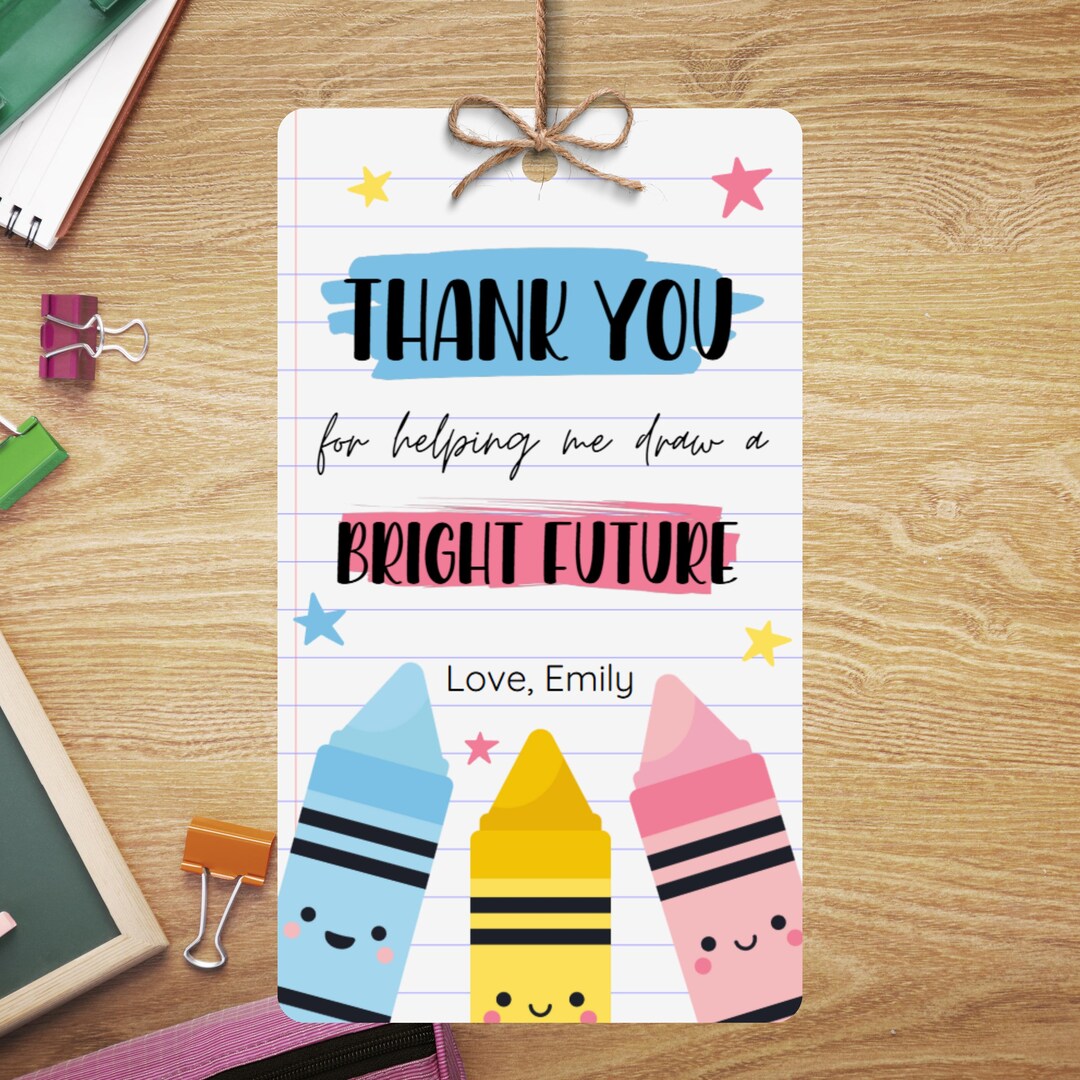 Crayon Thank You Tag Printable, Editable Teacher Appreciation Gift Tag ...