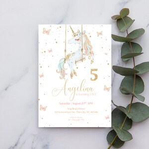 Unicorn Birthday Invitation Girl – Butterfly Magical Party Invite – 5th Birthday Template – Editable Instant Download Printable