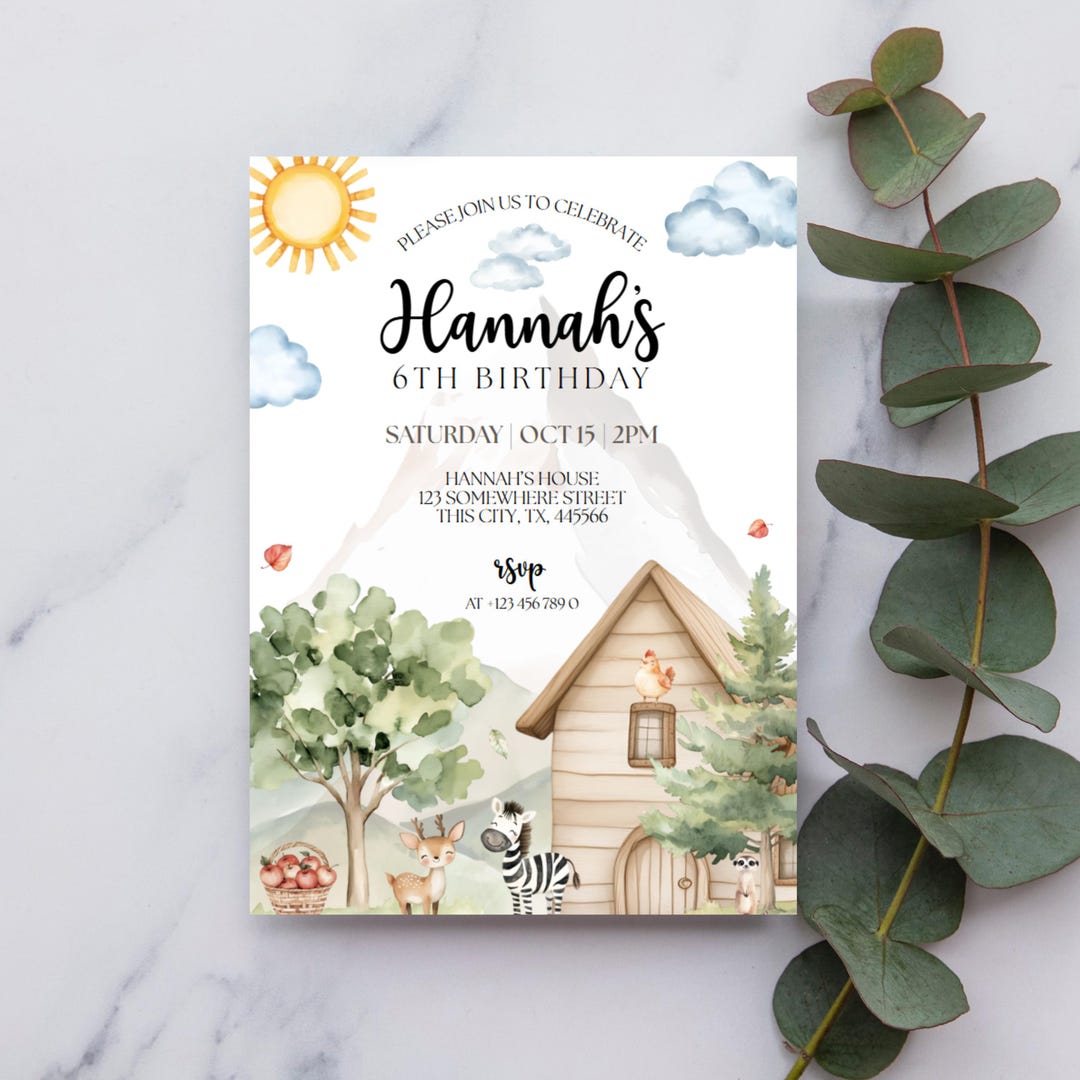 Rustic Birthday Program Templates Rustic Woodland Birthday Invitation, Editable Farm Animal Party Invite ...