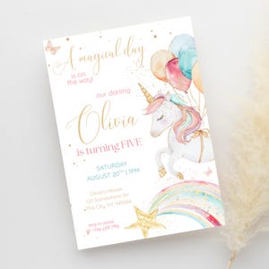 Butterfly Unicorn Birthday Invitation Girl – Balloon Magical Party Invite – Birthday Template – Editable Instant Download Printable