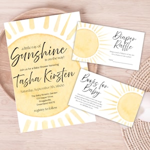 Redigerbar solskensbabyshowerinbjudan, en liten solstråle-babyshowerinbjudan, könsneutral solskensbabyshowerpaket