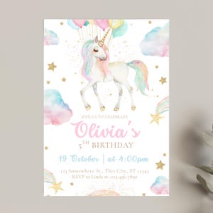 Unicorn Birthday Invitation Girl – Balloon Magical Party Invite – Printable Birthday Template – Editable Instant Download