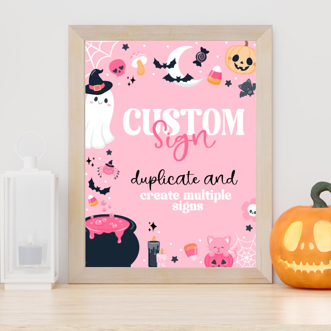 Editable Pink Halloween Party Sign | Cute Ghost Pumpkin Candy Decor ...