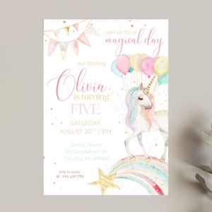 Unicorn Butterfly Birthday Invitation Girl – Balloon Magical Party Invite – Birthday Template – Editable Instant Download Printable