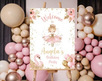Editable Ballerina Birthday Welcome Sign Template, Tutu Cute Modern Ballerina, Ballet Dancer, Ballet Girl Birthday Welcoming Sign