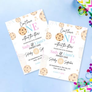 Milk And Cookies 1st Birthday Invitation ,EDITABLE Twins One Sweet Cookie,  Girl and Boy Birthday Party Invite, Instant Digital Download