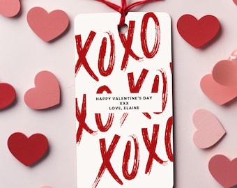 Red Valentine Gift Tag, Valentine Gift Tag, XOXO Valentine Tag, Printable Valentine Tag, Editable Valentine Favor Tag, Modern Valentines VD2