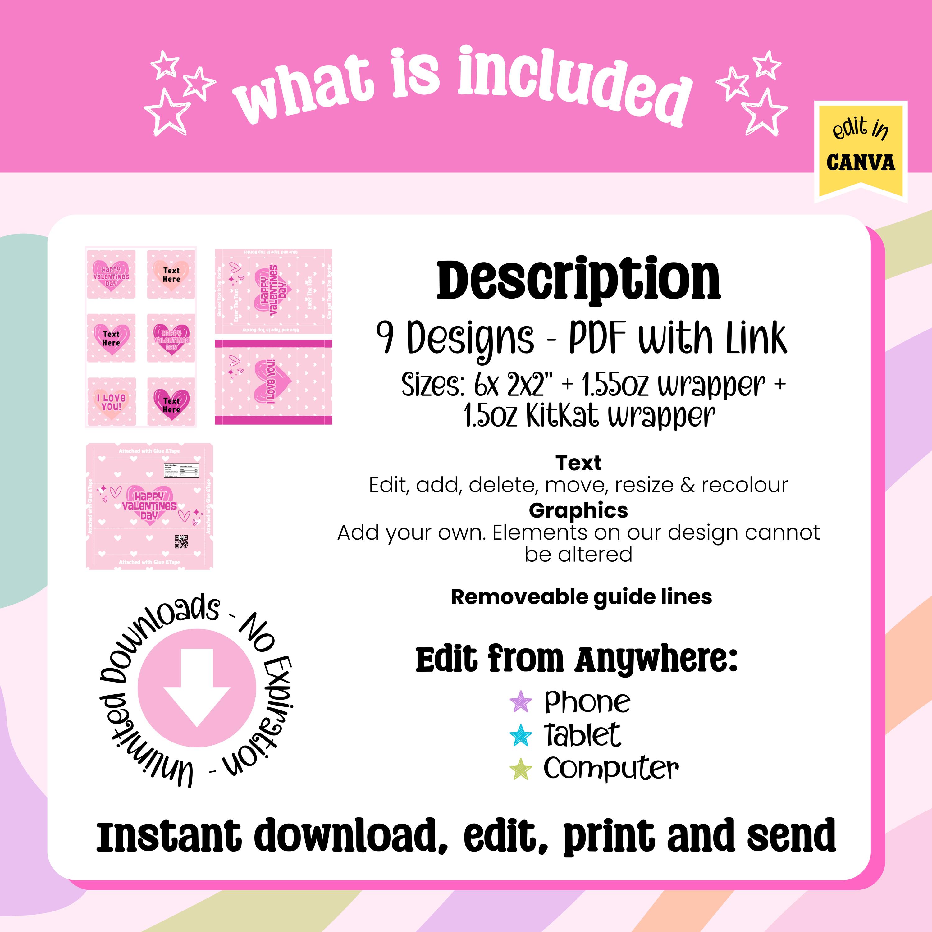 Wrapper Sticker Valentine Chocolate Wrapper Kit, 1.55oz Candy Bar Wrapper, Kitkat ...