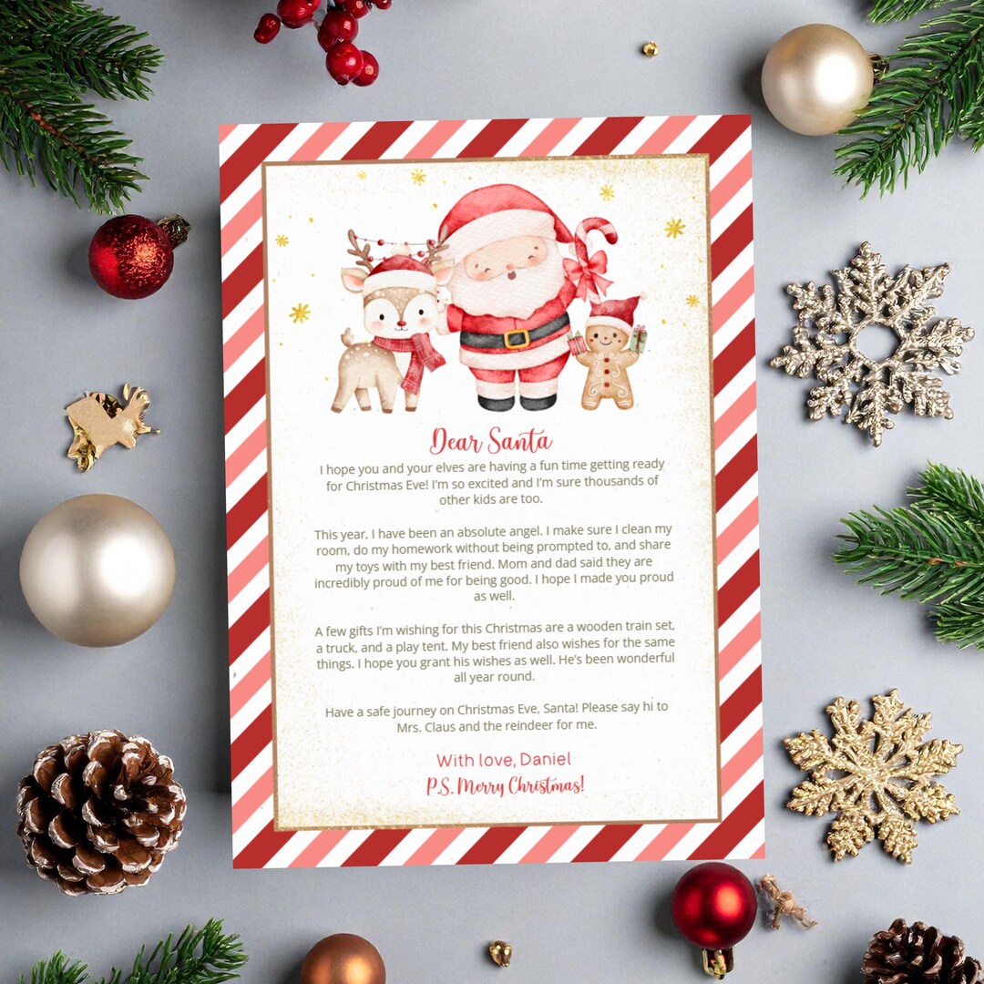 Watercolor Santa Letter Editable Template, Cute Christmas Letter to ...