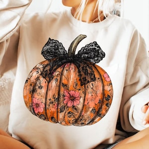 Retro Grunge Floral Lace Pumpkin png, Brushstroke Fall Png, Coquette Pumpkin Png, autumn png, trendy fall png, Fall Sublimation